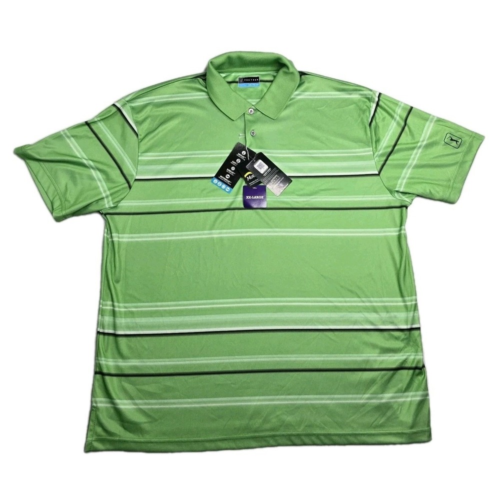 PGA Tour Golf Polo Shirt Men's XXL Short Sleeve Green Striped Collared Polyester